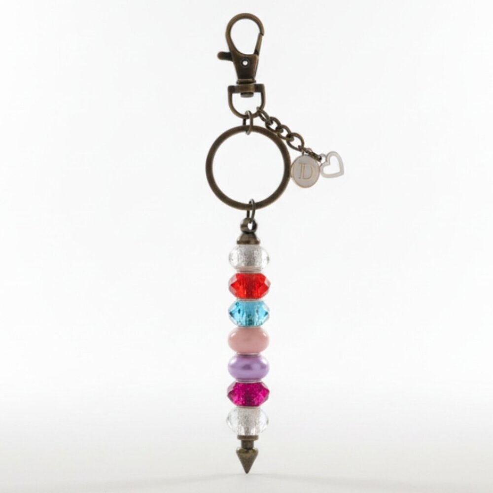Beaded Handcrafted Initial "D" Keychain with heart charm.